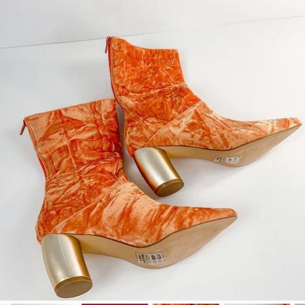 Orange Velvet Booties
